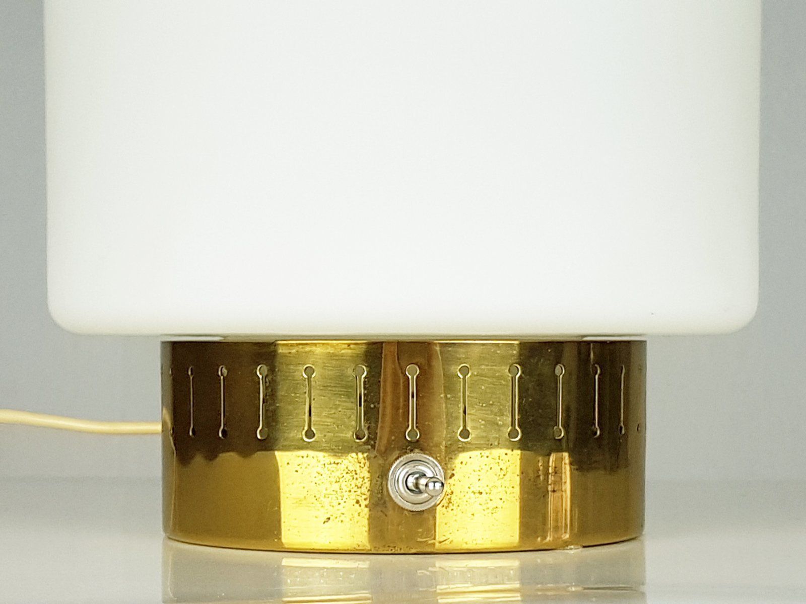 Brass & Opaline Glass 3 Light Table Lamp By Bruno Gatta For Stilnovo photo for sale