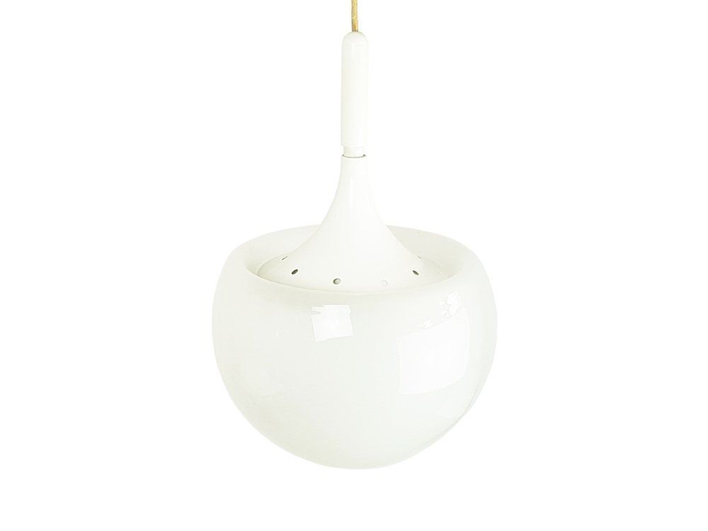 Mushroom Shaped White Metal And Sandblasted Glass Pendant Lamp By Martinelli Luce, 1960s