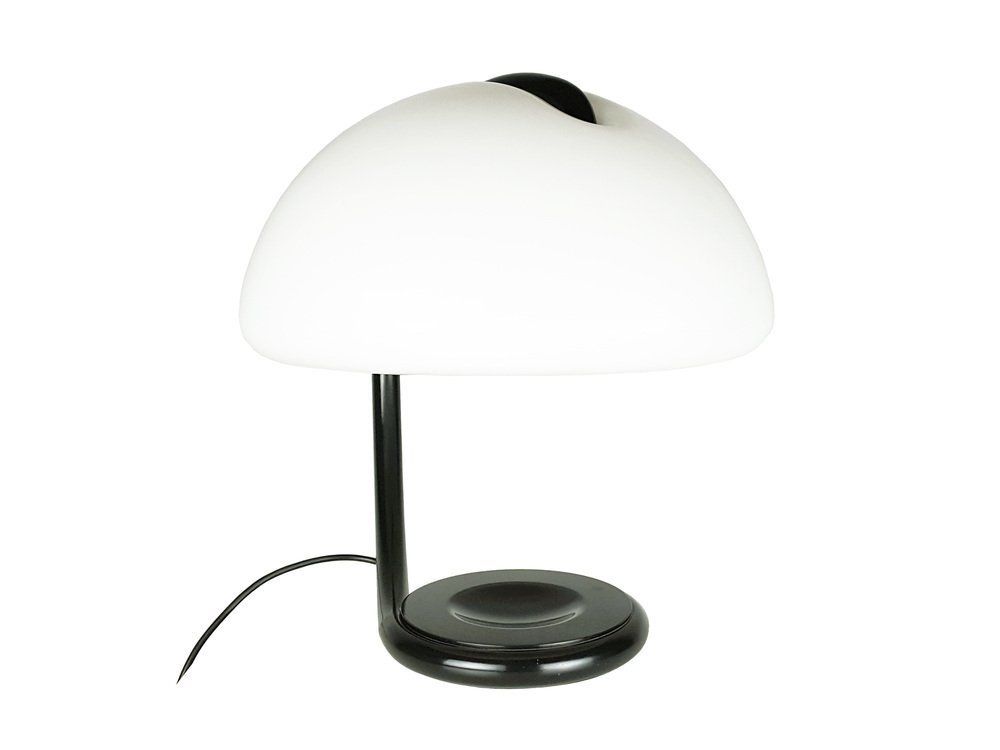 Black Metal And White Acrylic Glass Shade Table Lamp By Elio Martinelli For Martinelli Luce, 1960s photo for sale