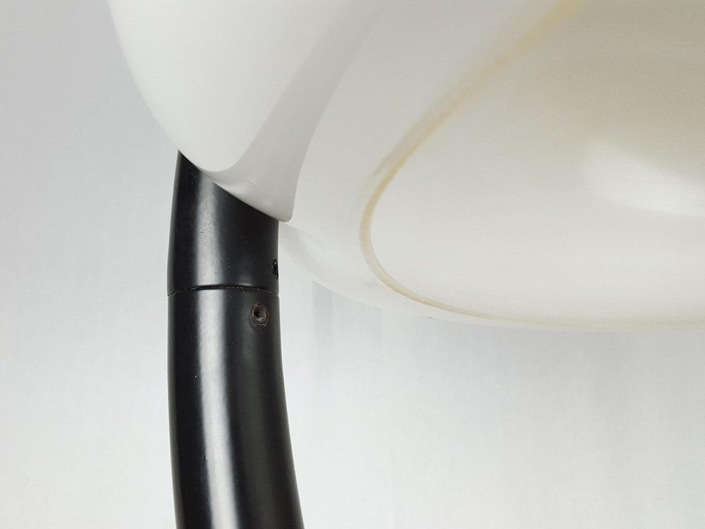 photo for sale Black Metal And White Acrylic Glass Shade Table Lamp By Elio Martinelli For Martinelli Luce, 1960s