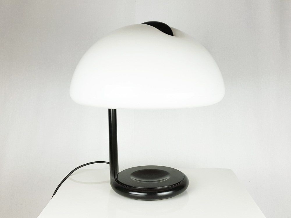 Lighting Black Metal And White Acrylic Glass Shade Table Lamp By Elio Martinelli For Martinelli Luce, 1960s photo