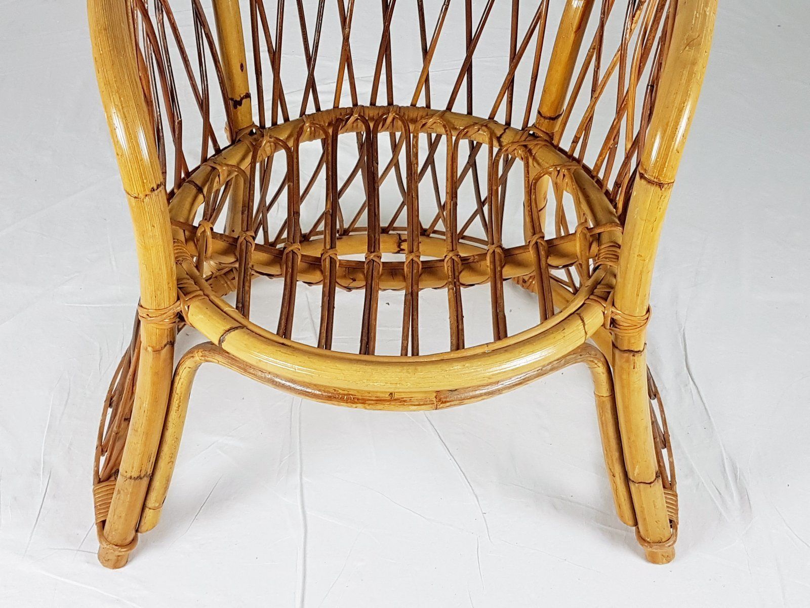 Rush, Rattan & Blue Velvet Armchair, 1960s photo vinterior