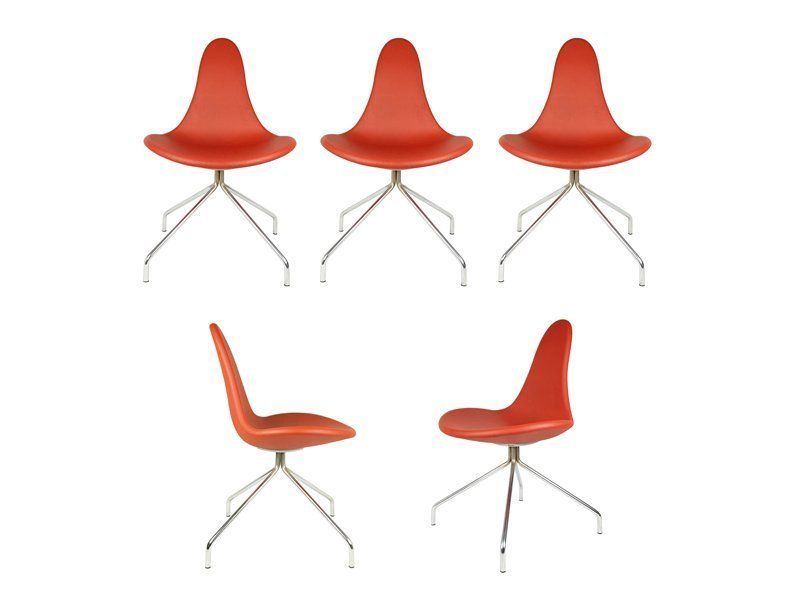 Italian Chrome Plated Metal Base And Red Polyurethane Seating Chairs 1990s Set Of 5