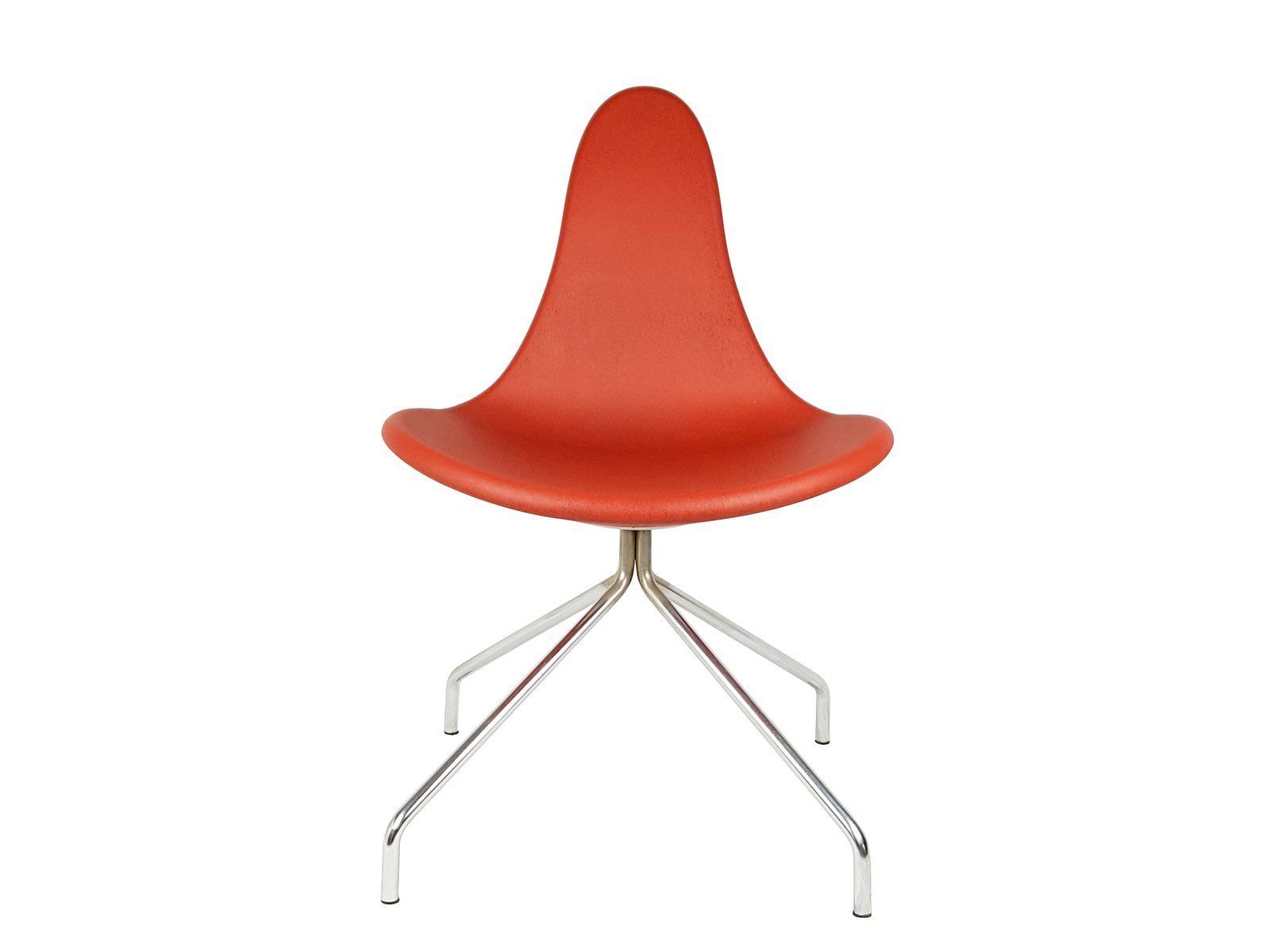 Italian Chrome Plated Metal Base And Red Polyurethane Seating Chairs 1990s Set Of 5 photo furniture