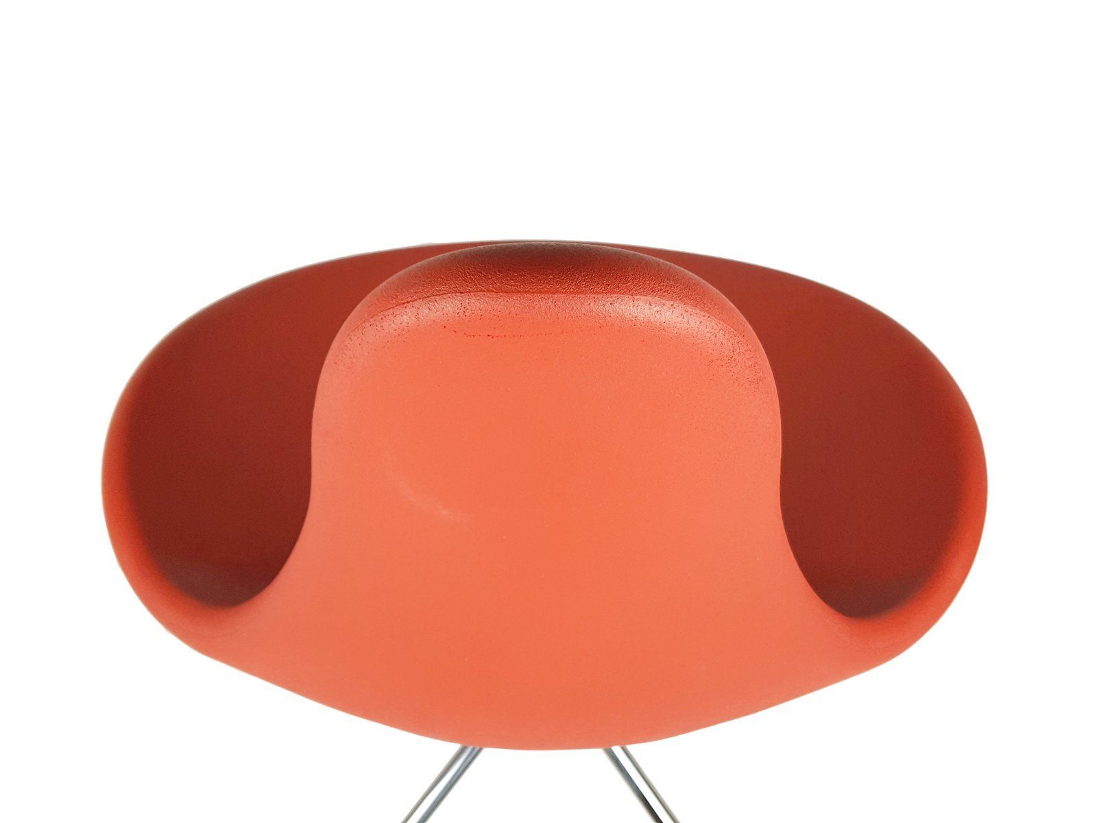 Italian Chrome Plated Metal Base And Red Polyurethane Seating Chairs 1990s Set Of 5 photo vintage