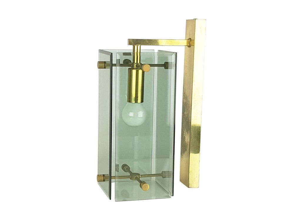 Mid Century Italian Brass And Smoked Glass Sconces From Cristal Art, Set Of 3 photo furniture