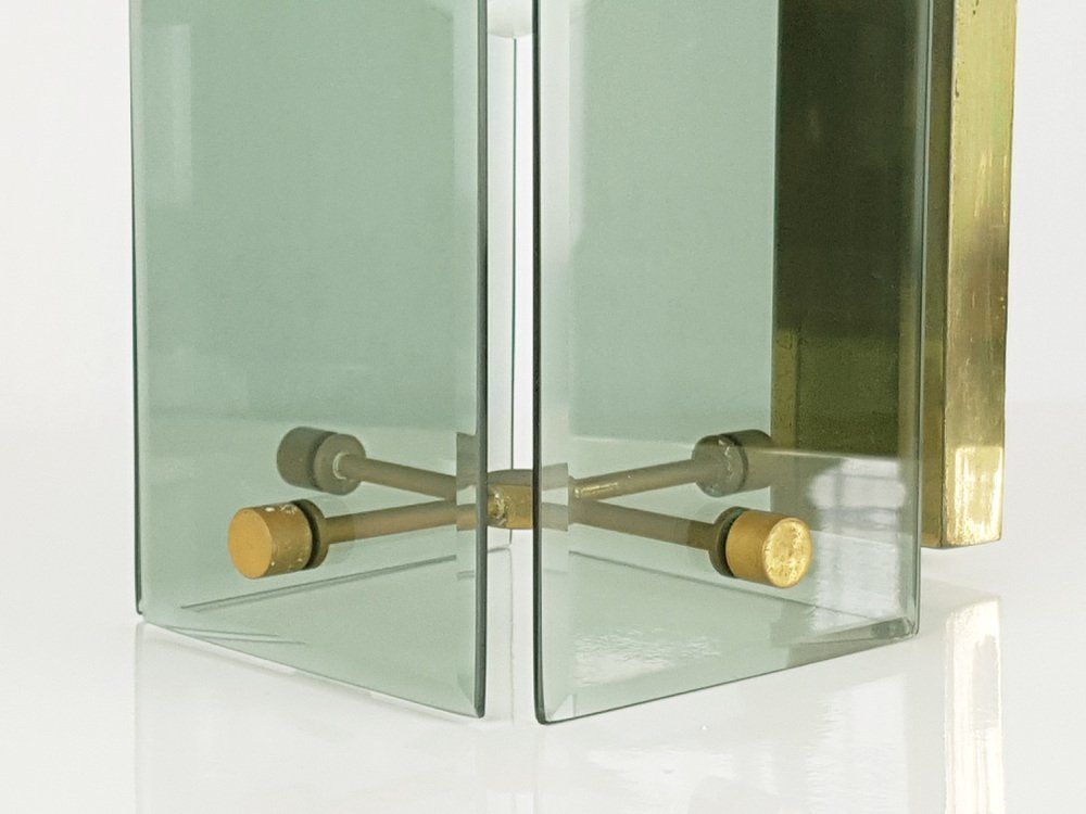 1375.0 Mid Century Italian Brass And Smoked Glass Sconces From Cristal Art, Set Of 3 photo