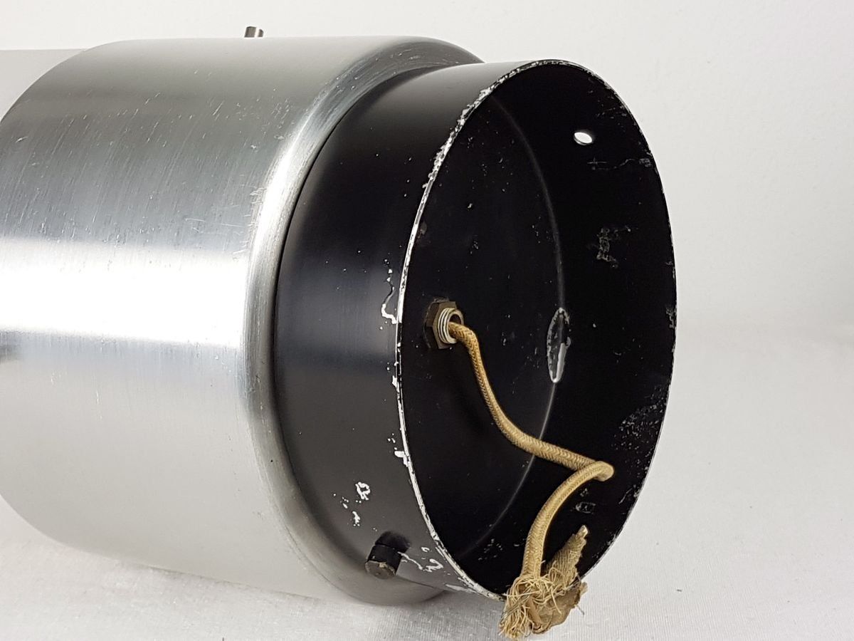 photo for sale Cylindrical Opaline Glass, Black Metal Flush Mount Lamp From Stilnovo