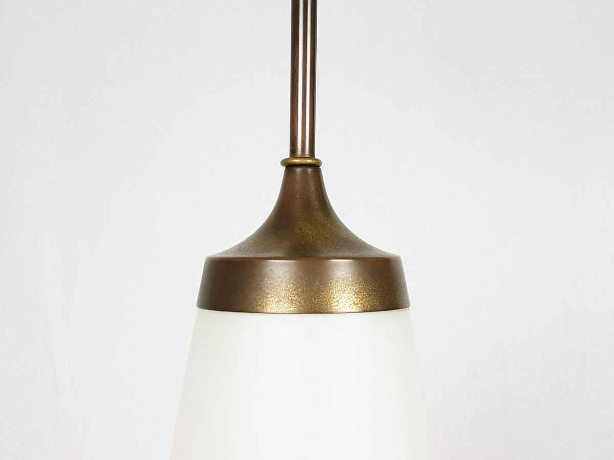Abat Jour Brass & Opaline Glass Table Lamp By Bruno Gatta For Stilnovo, 1950s photo for sale