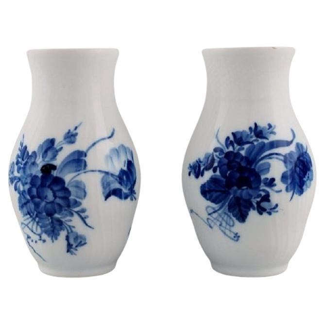 Two Royal Copenhagen Blue Flower Curved Vases, 1980 1984