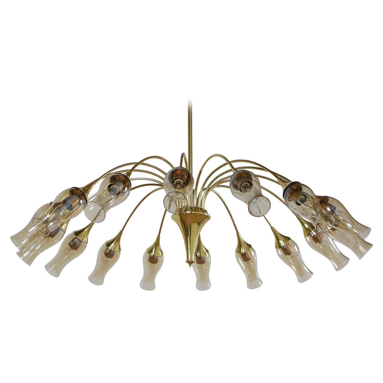 Italian Mid Century Modern Big Spider Murano Glass Chandelier, Gold Color, 1950s photo furniture