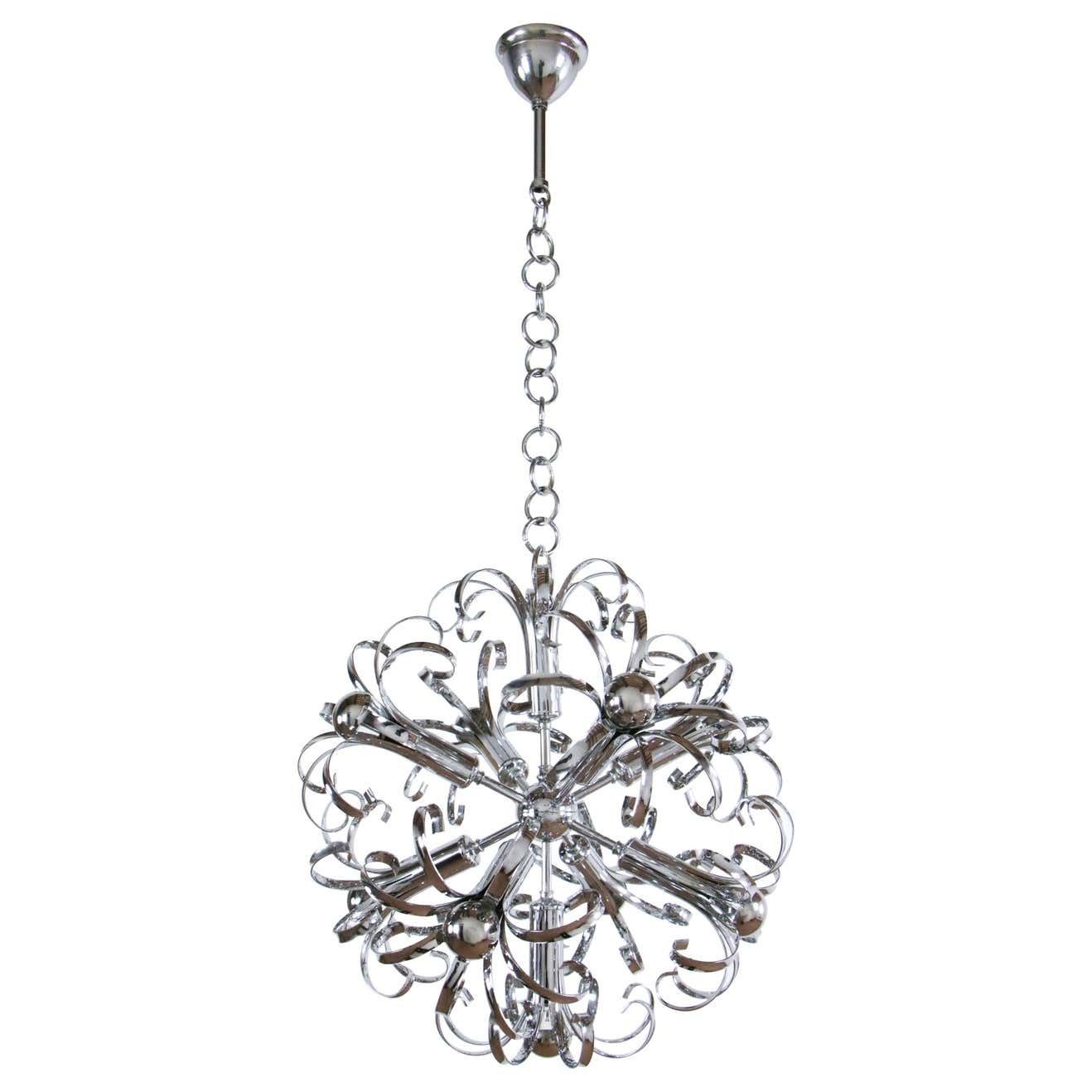 Italian Space Age Chrome Sputnik Chandelier, Pendant Lamp 1970s