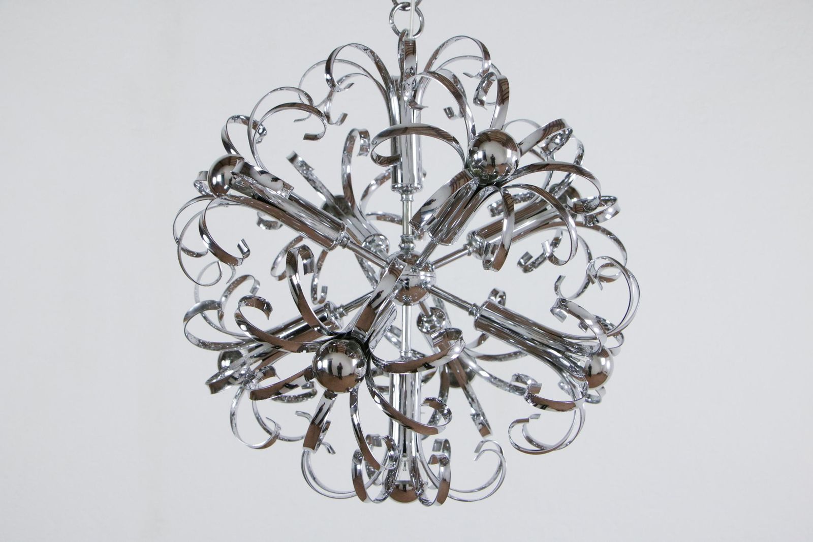Italian Space Age Chrome Sputnik Chandelier, Pendant Lamp 1970s photo for sale