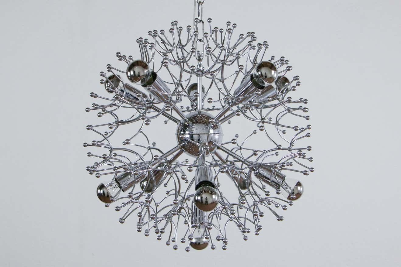 Italian Space Age Chrome Sputnik Chandelier, Pendant Lamp By Gaetano Sciolari photo for sale