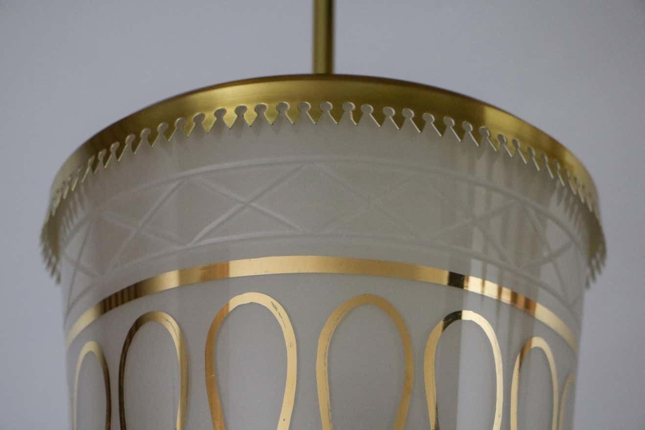 Italian Mid Century Suspension Lamp Fontana Arte Style, 1950s photo vinterior