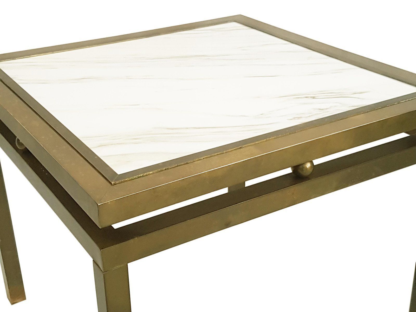 Italian White Marble And Brass Coffee Table, 1970s photo vintage