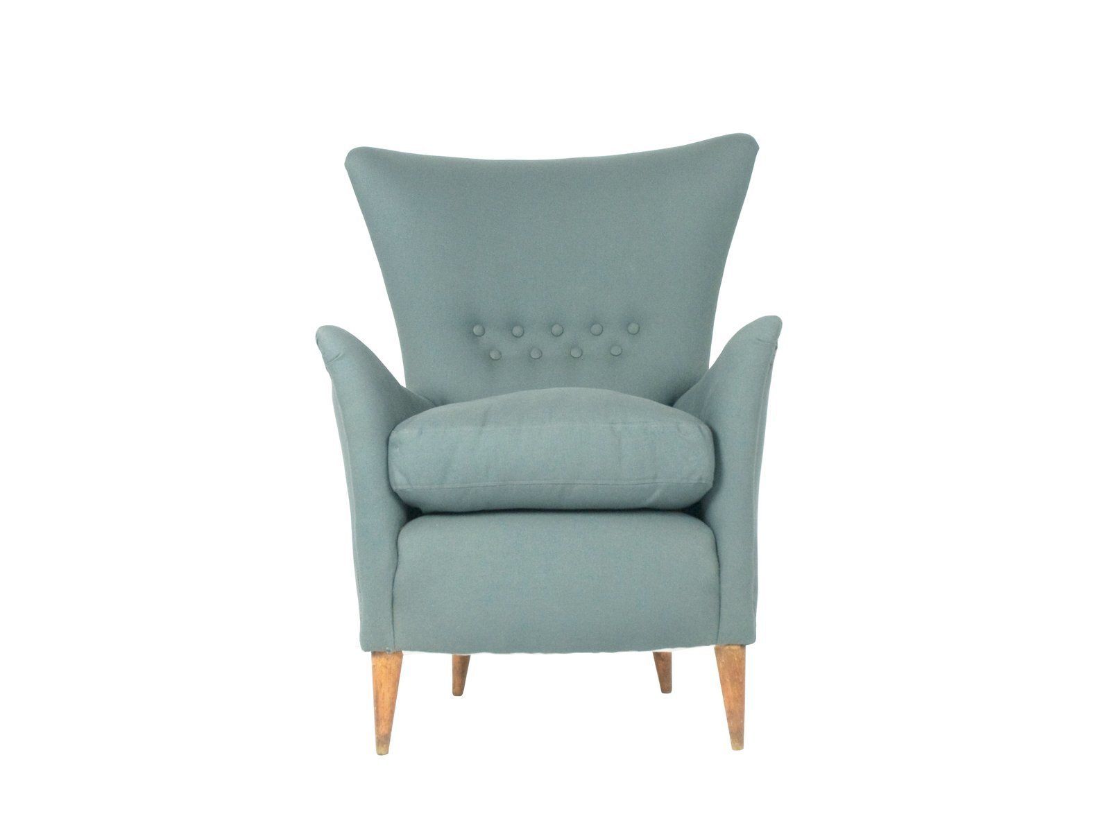 Mid Century Modern Italian Grey Fabric & Wood Armchair photo furniture