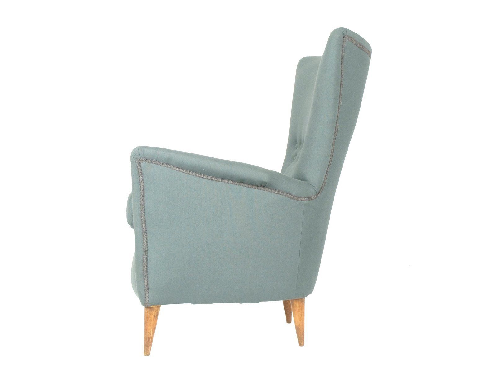 Mid Century Modern Italian Grey Fabric & Wood Armchair photo for sale