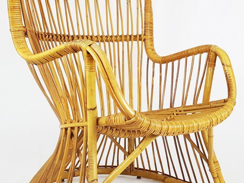 Mid Century Italian Rattan And Rush Armchair, 1960s photo furniture