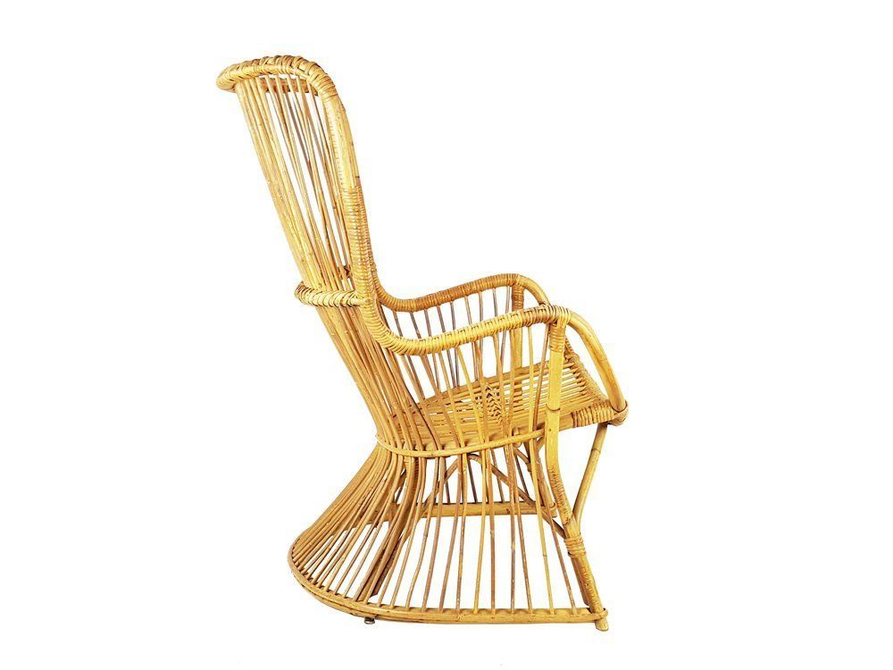 Mid Century Italian Rattan And Rush Armchair, 1960s photo for sale