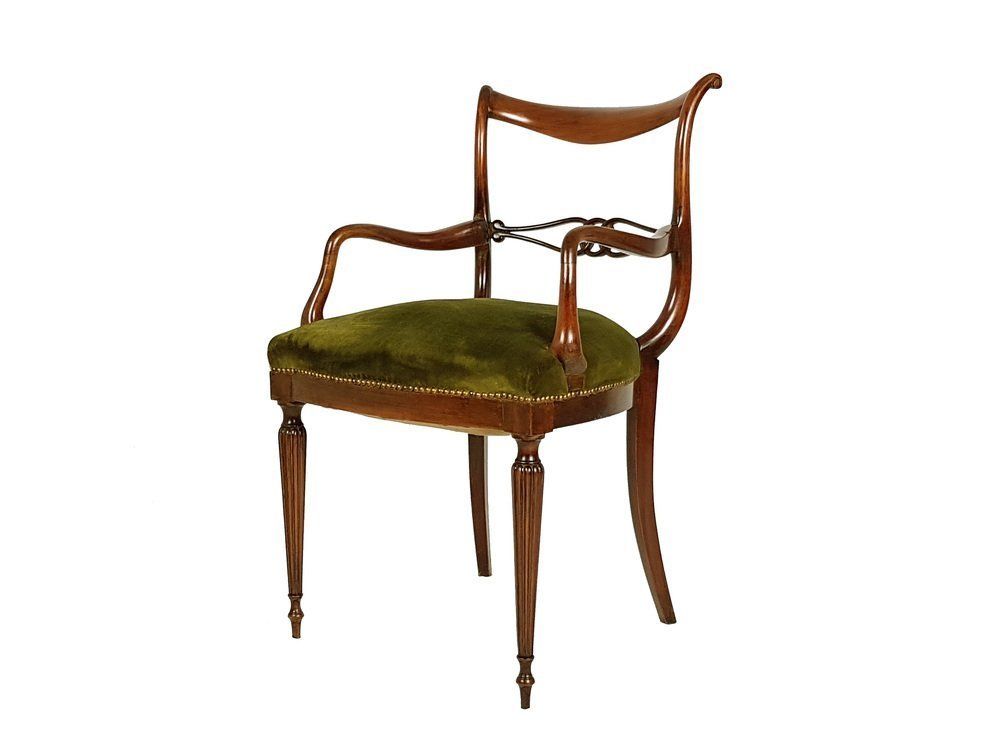 Mid Century Italian Wooden & Green Velvet Armchair, 1950s