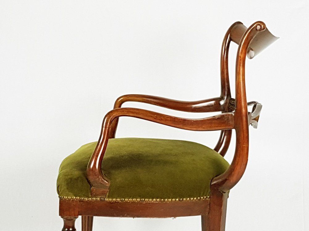 Mid Century Italian Wooden & Green Velvet Armchair, 1950s photo vinterior