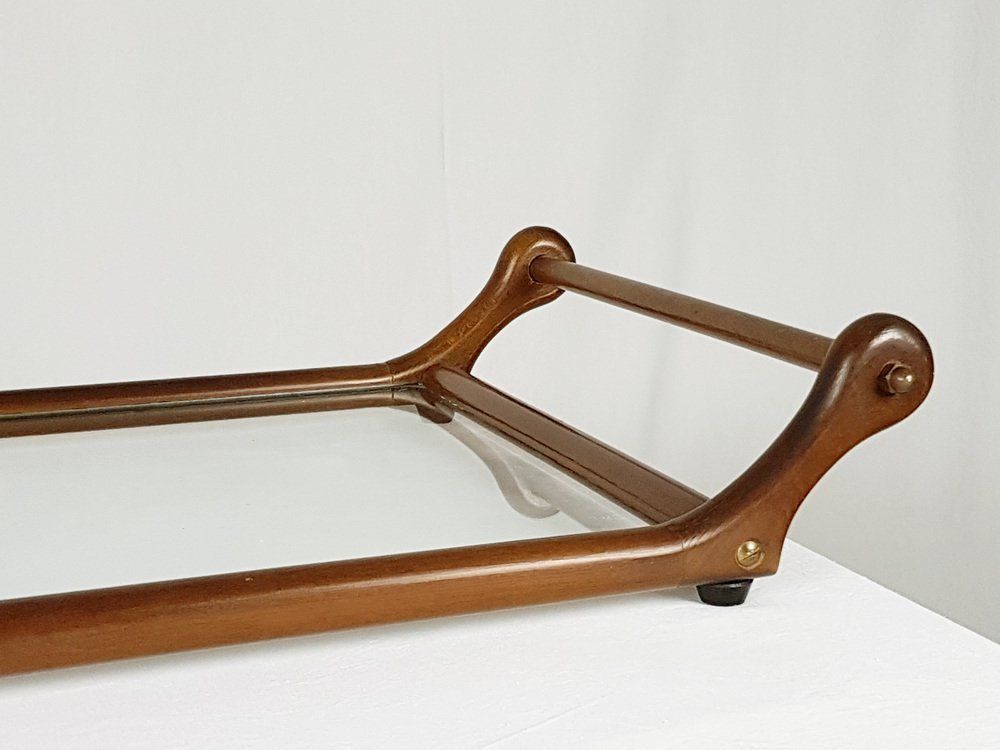 Italian Glass, Brass & Wood Serving Tray, 1960s photo Home Decor