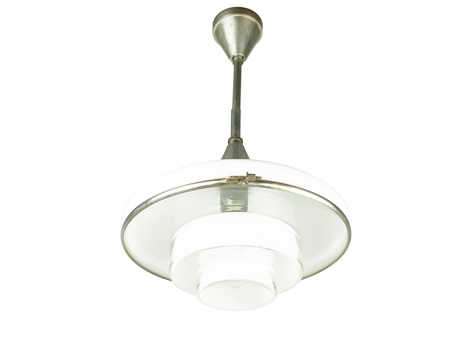 Small Chrome Plated & Opaline Glass Pendant Lamp By Otto Müller For Sistrah Licht Gmbh, 1920s