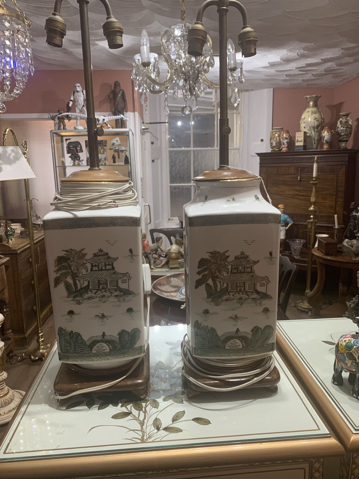 A Pair Of Hand Painted Porcelain Chinese Lamps photo for sale