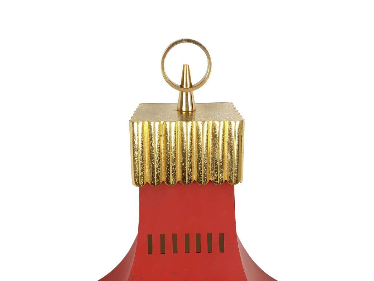 Mid Century Italian Red Metal, Brass, And Glass Sconce photo for sale