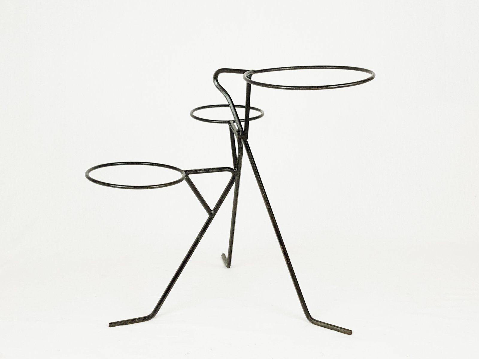Mid Century Black Metal Rod Plant Stand photo vintage