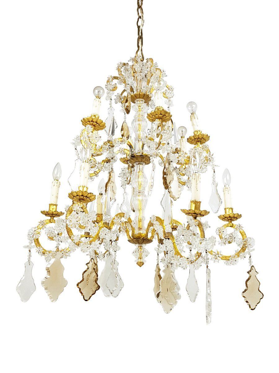 2722.0 Italian Gold Leaf Metal And Faceted Crystal Sconces With Stars And Obelisks Decor photo