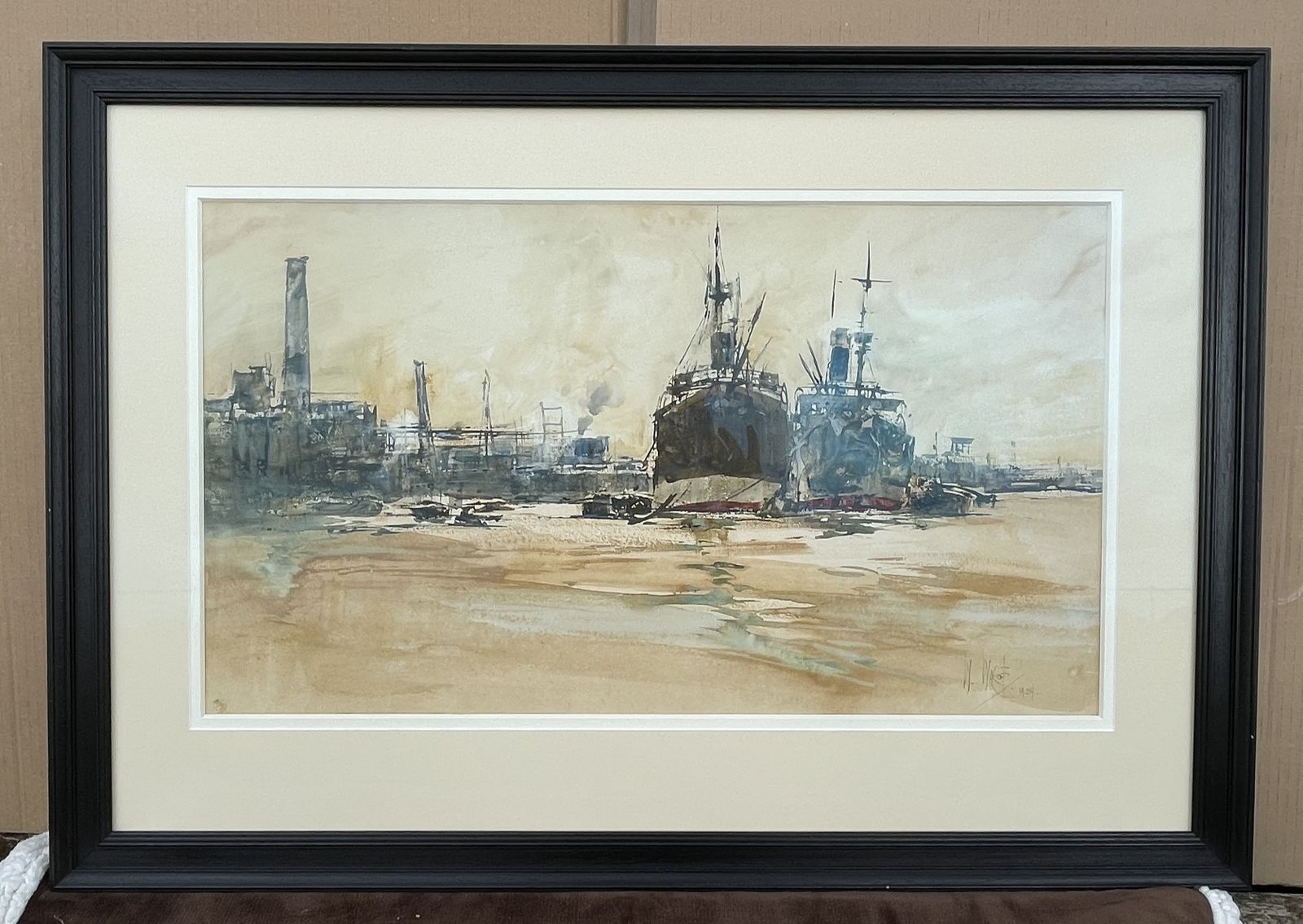 William Walcot 1920s Marine Watercolour Of The Pool Of London photo for sale