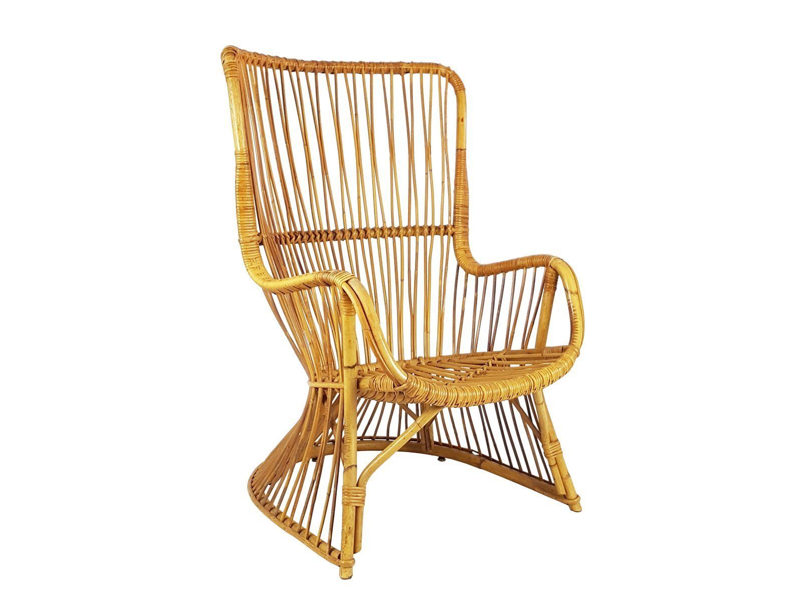 Mid Century Italian Rattan And Rush Armchair