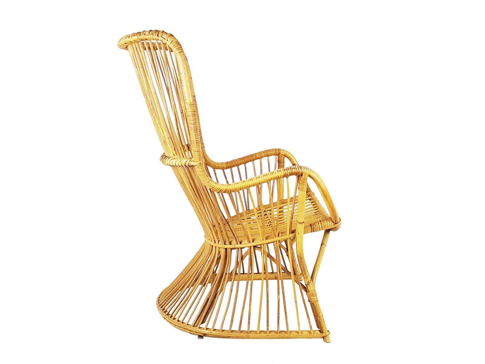 Mid Century Italian Rattan And Rush Armchair photo for sale