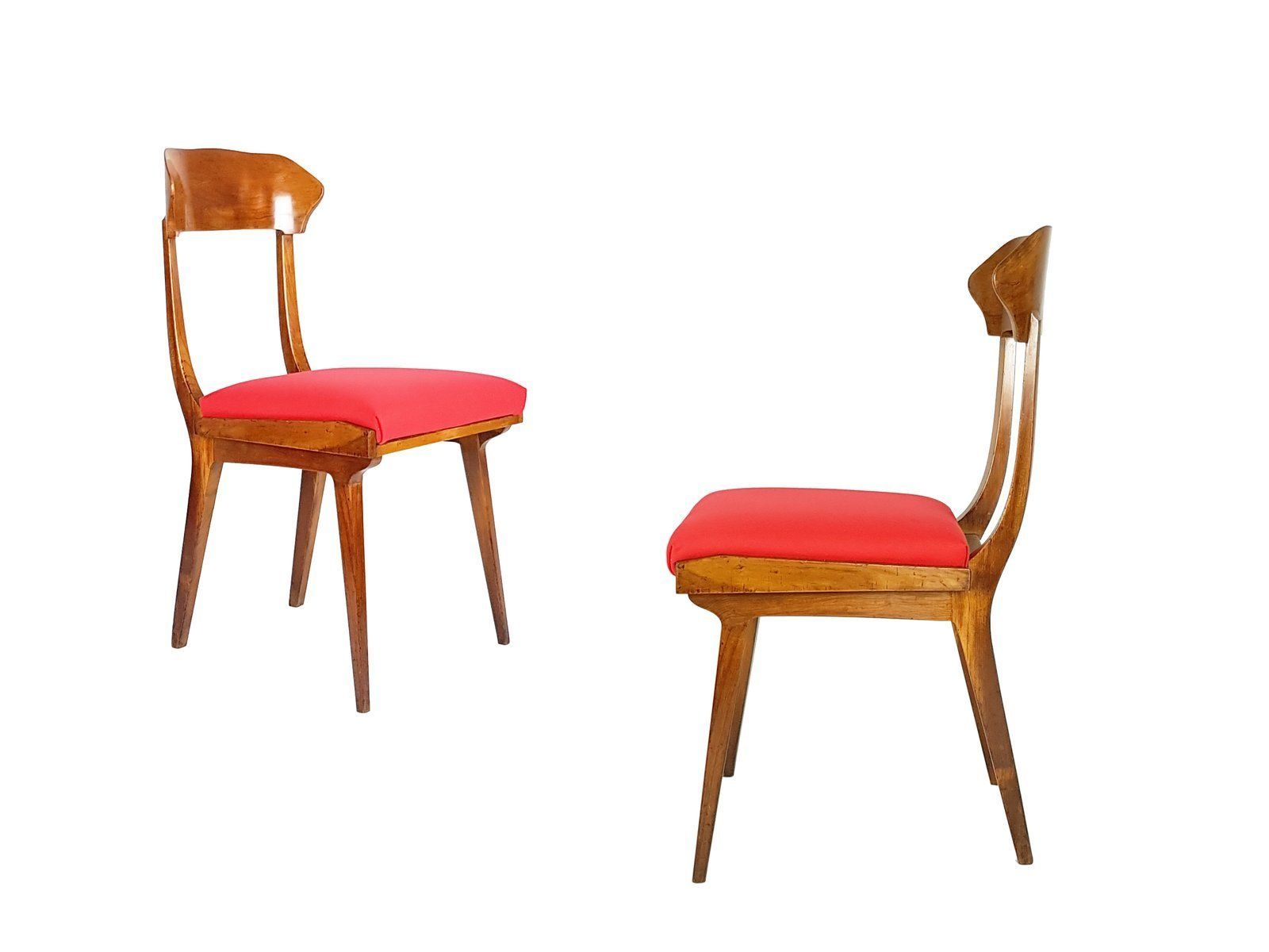 Mid Century Wood And Red Fabric Side Chairs From Fratelli Barni Mobili D'arte
