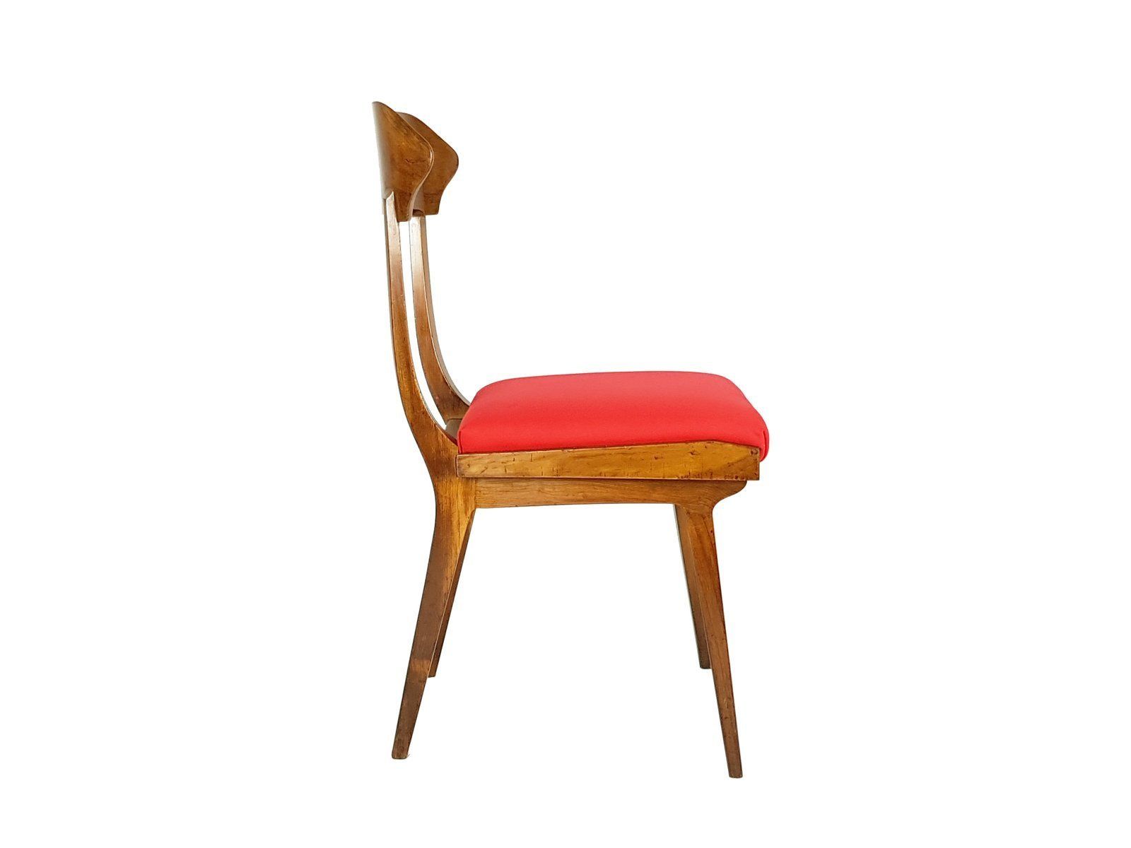 Mid Century Wood And Red Fabric Side Chairs From Fratelli Barni Mobili D'arte photo for sale