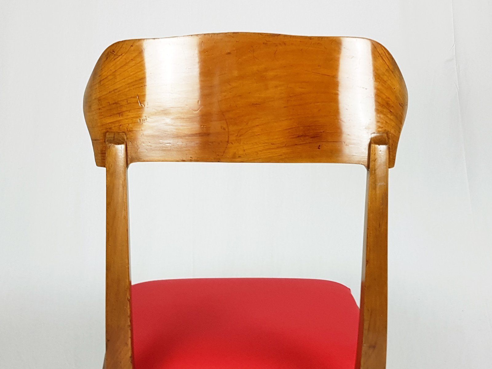 2343.0 Mid Century Wood And Red Fabric Side Chairs From Fratelli Barni Mobili D'arte photo