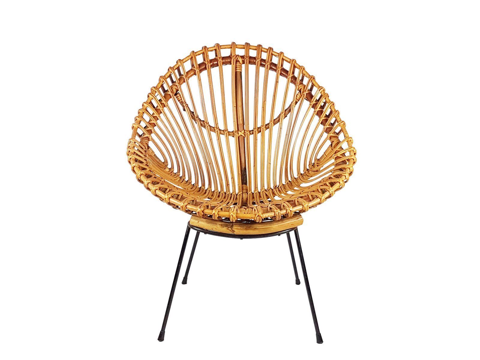 Mid Century Italian Rattan And Black Metal Armchair photo furniture