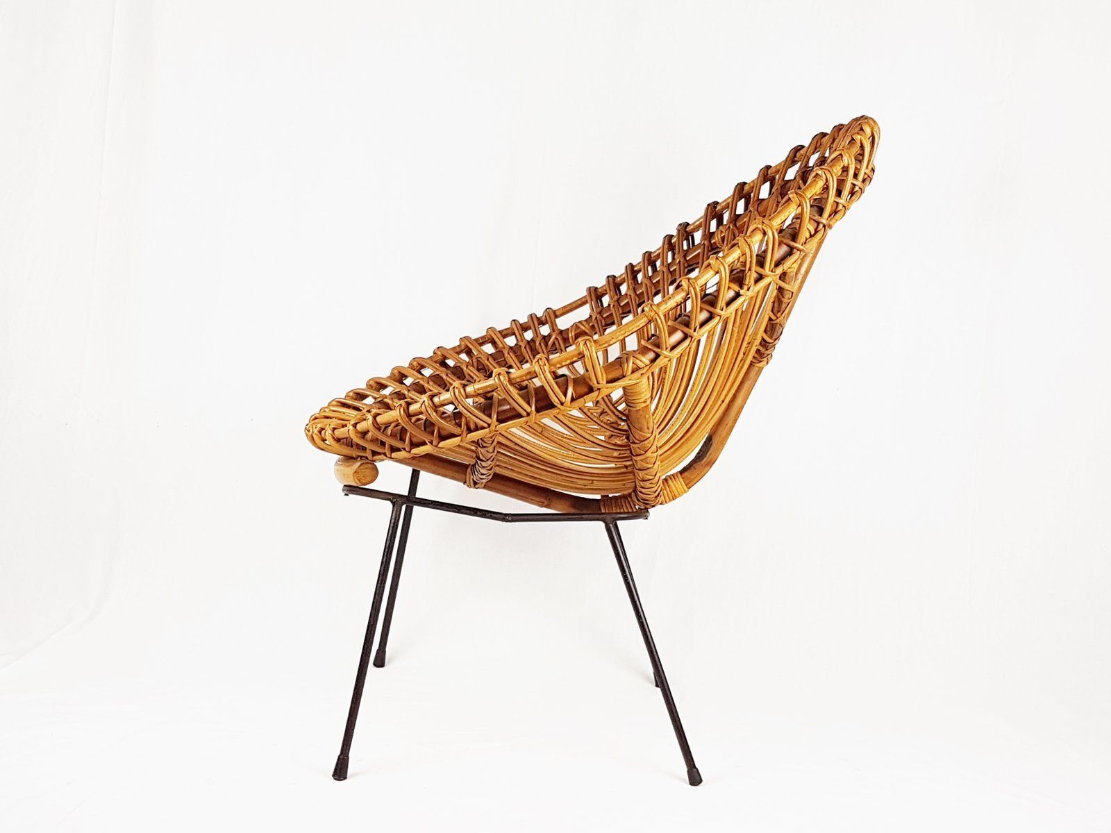 Mid Century Italian Rattan And Black Metal Armchair photo vinterior