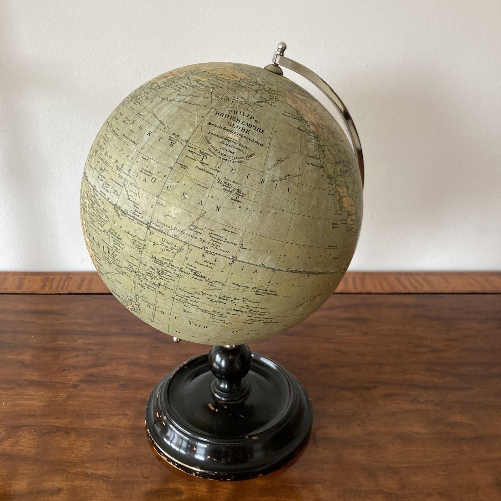 A Beautiful Quality George V Phillips 8” British Empire Terrestrial Globe, Circa 1930 photo for sale
