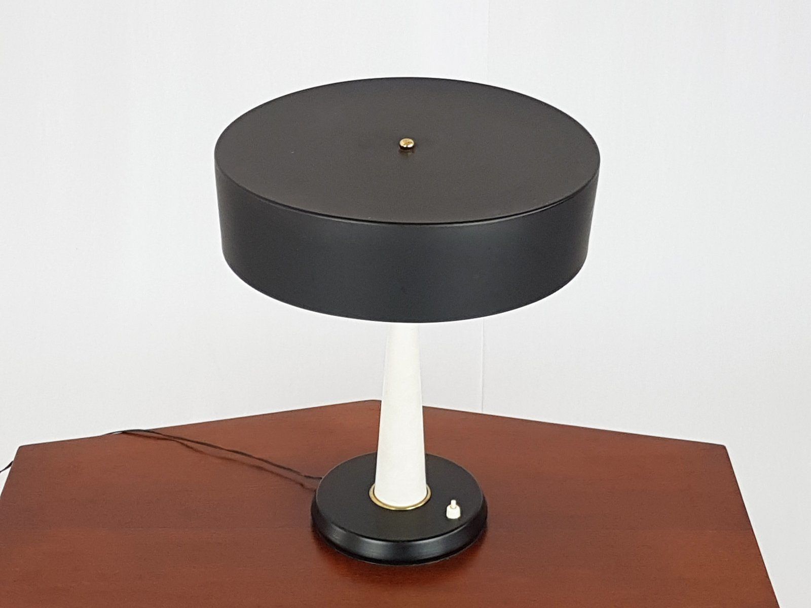 Mid Century Italian Black & White Table Lamp In Metal & Brass photo Lighting