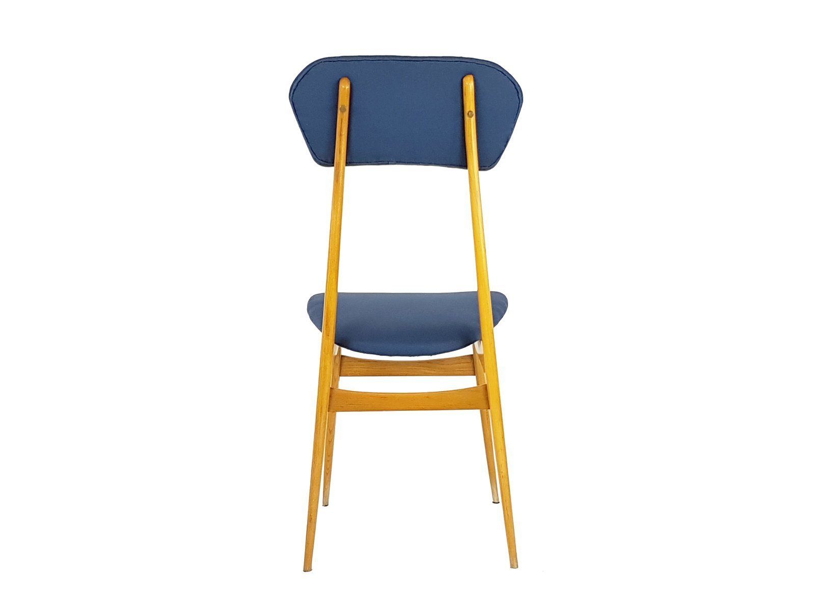 Mid Century Italian Wooden & Blue Fabric Chair photo vinterior