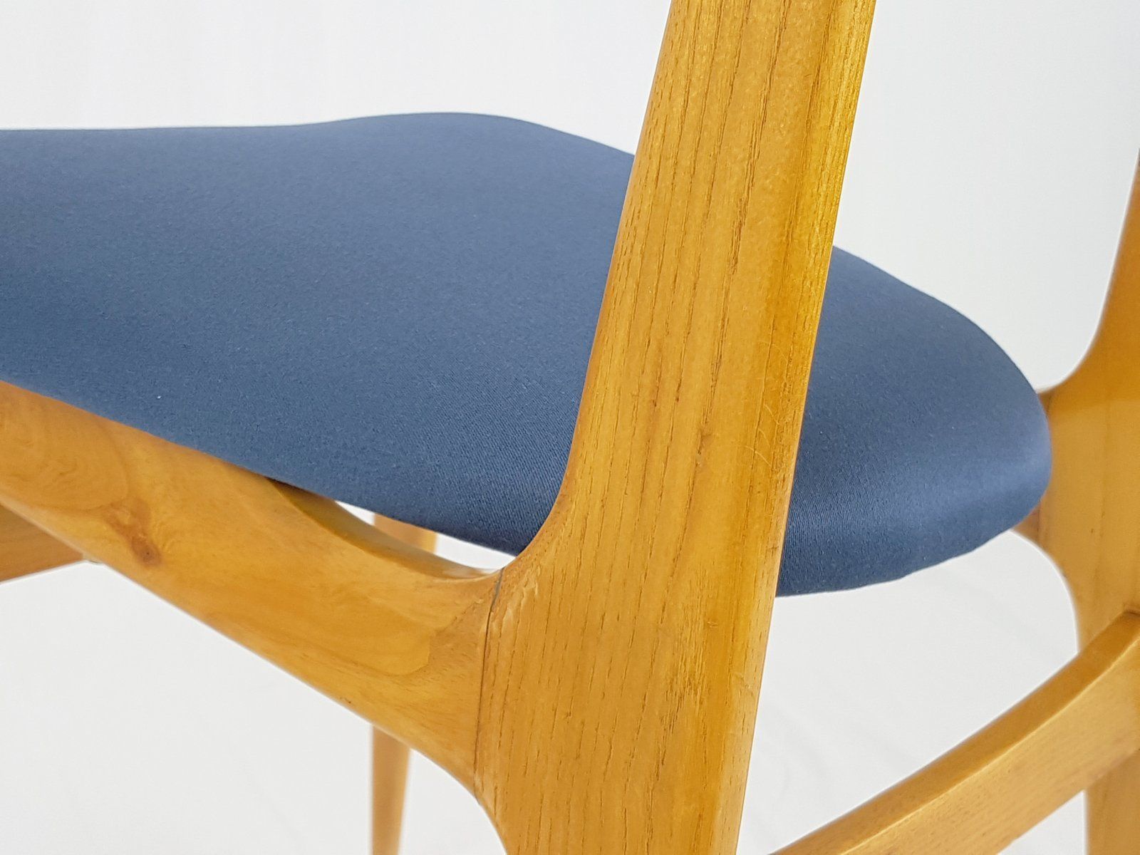 Mid Century Italian Wooden & Blue Fabric Chair photo vintage