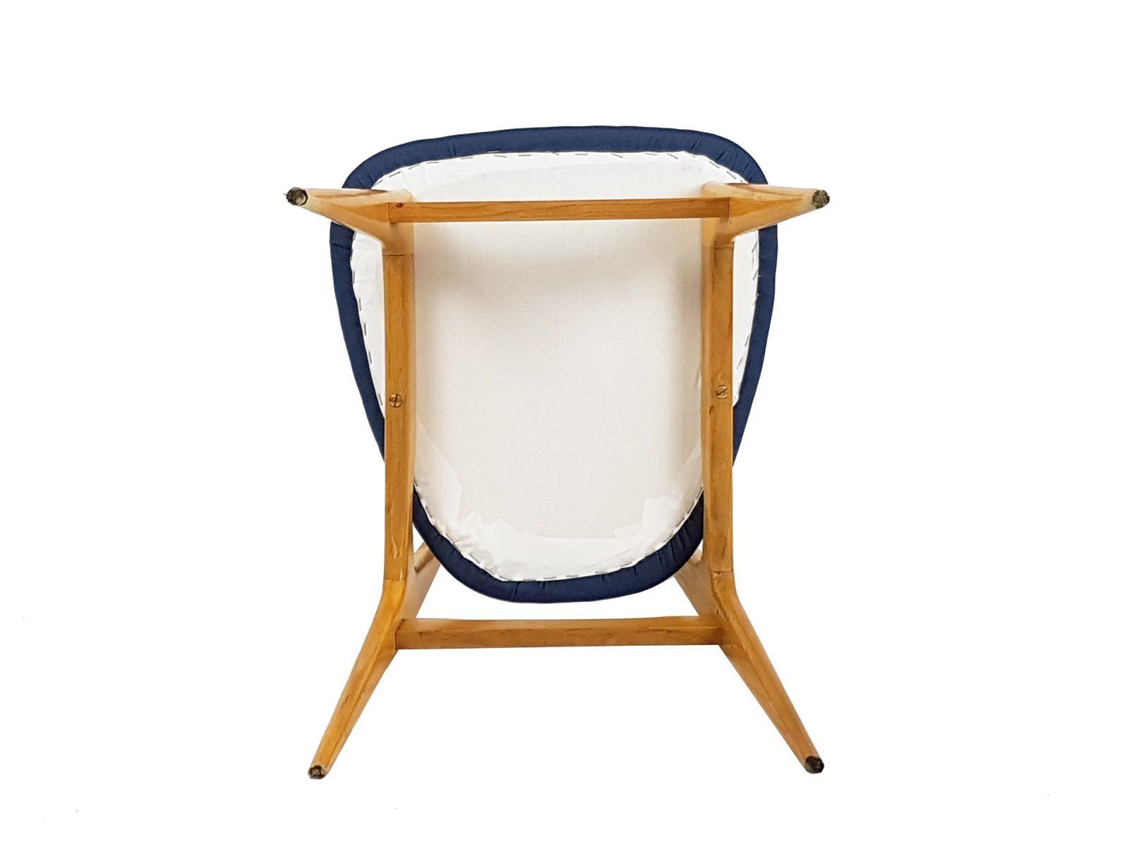 Furniture Mid Century Italian Wooden & Blue Fabric Chair photo