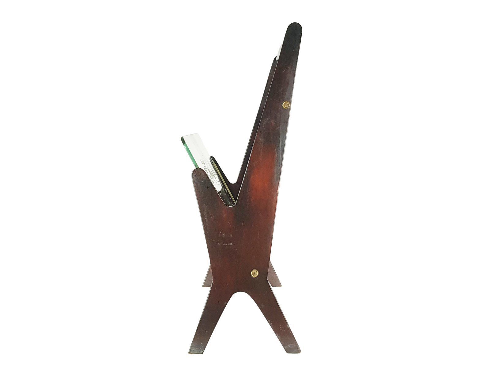 photo furniture Italian Stained Plywood And Decorated Glass Magazine Rack 1950s