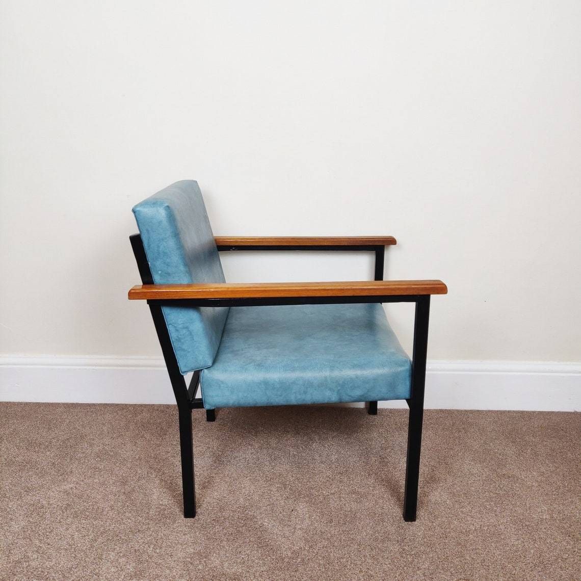Vintage Lounge Chair, Mid Century Tubular Faux Leather Steel Industrial Danish Style Lounge Armchair photo Furniture