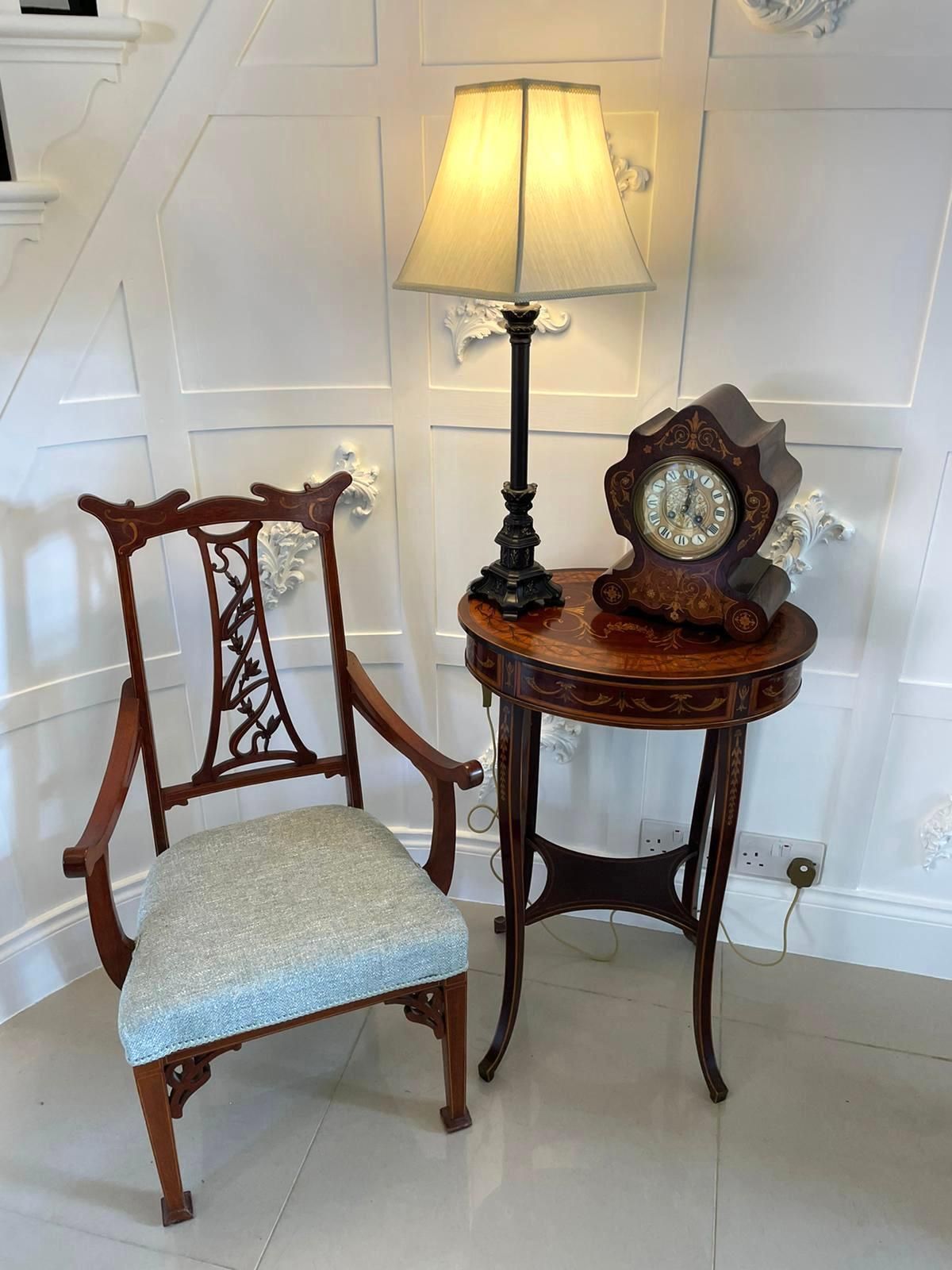 Antique 19th Century French Rosewood Marquetry Inlaid Eight Day Mantel Clock photo furniture