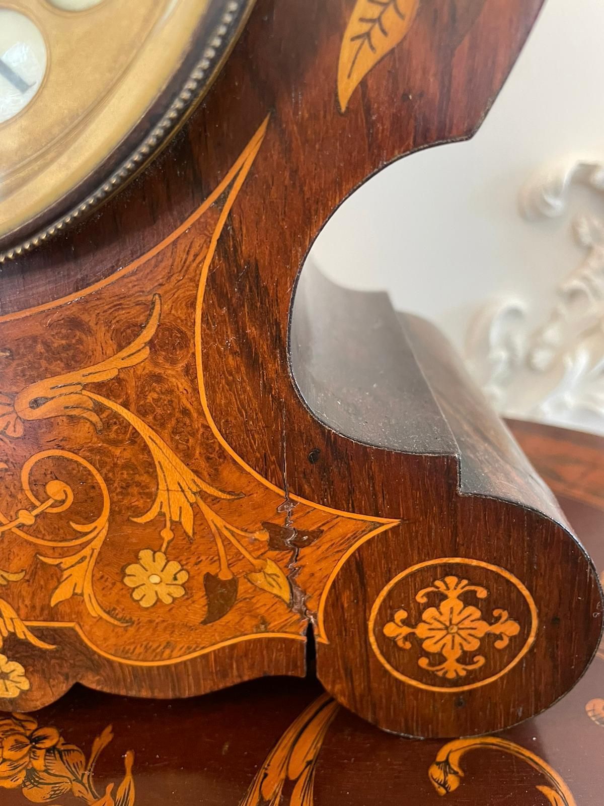 photo for sale Antique 19th Century French Rosewood Marquetry Inlaid Eight Day Mantel Clock