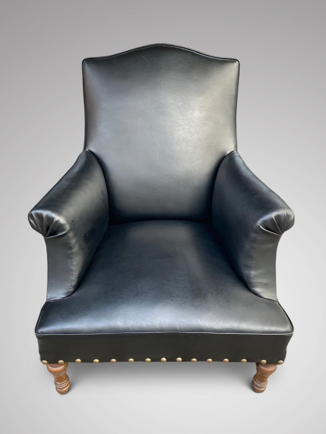 Pair Of French Black Leather Armchairs photo for sale